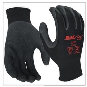 12 PAIR RUF-FLEX LITE BLACK RUBBER PALM COATED NYLON STRING KNIT GLOVES NEW Sz M